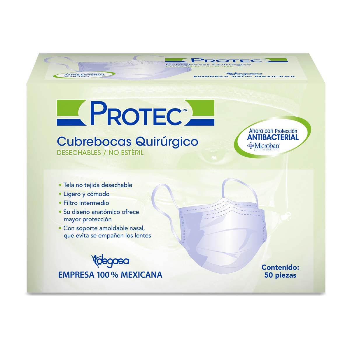 Cubrebocas Protec Quirúrgicos Desechables Caja con 50 Piezas