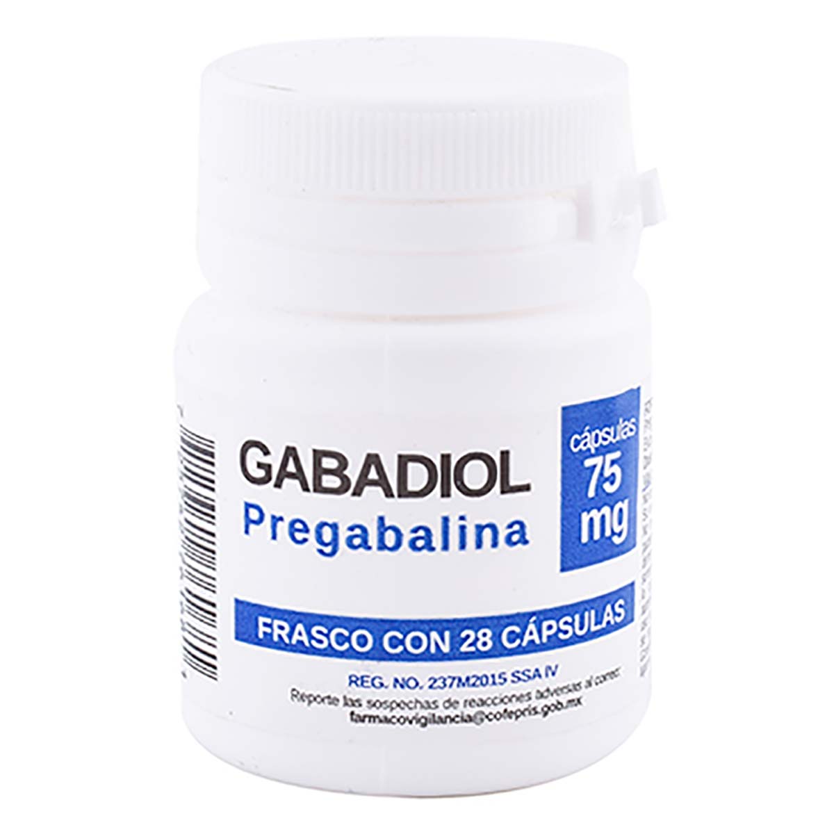 Cápsulas Gabadiol Pregabalina 75mg Frasco con 28 Cápsulas