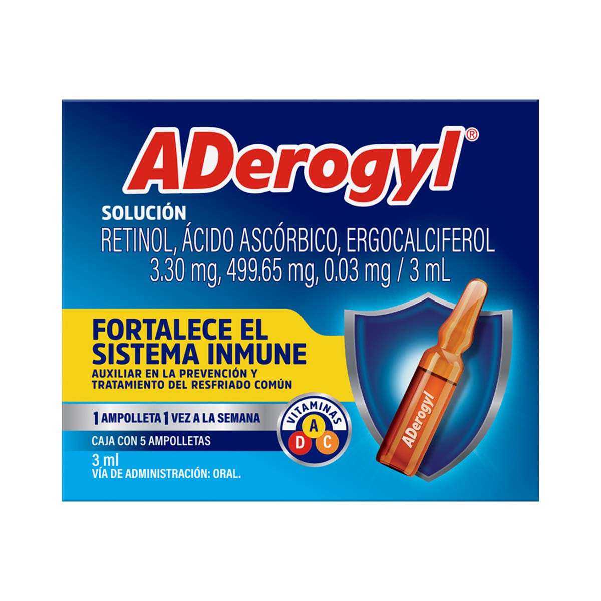 ADerogyl Multivitamínico Con Vitaminas A, C y D 5 Ampolletas de 3ml