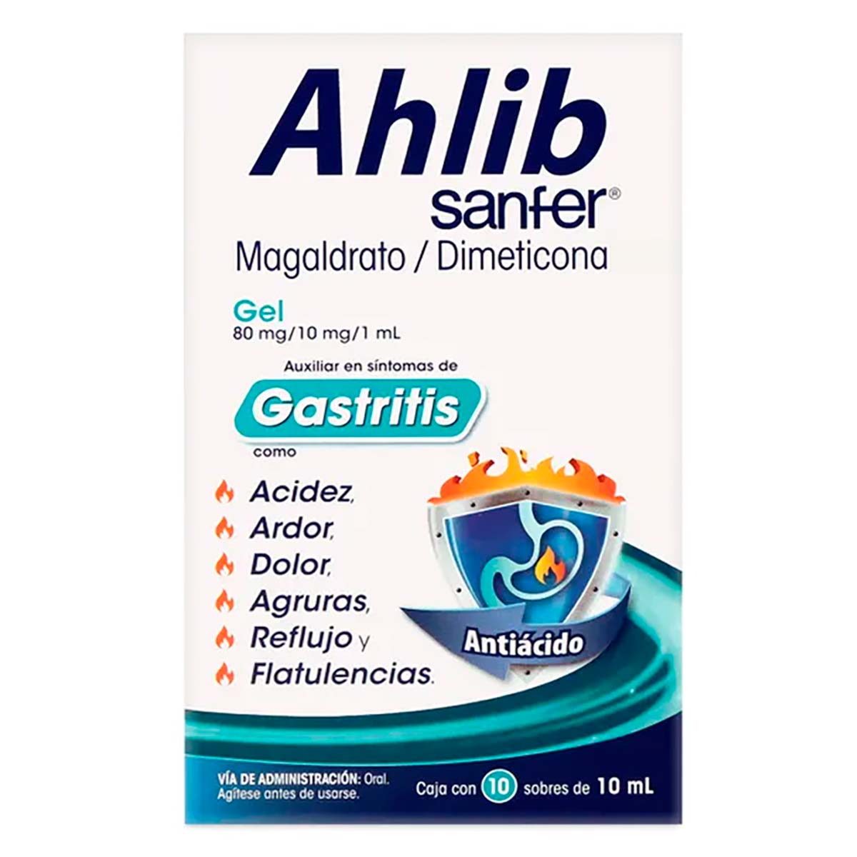 Gel Antiácido Ahlib Caja con 10 Sobres de 10ml