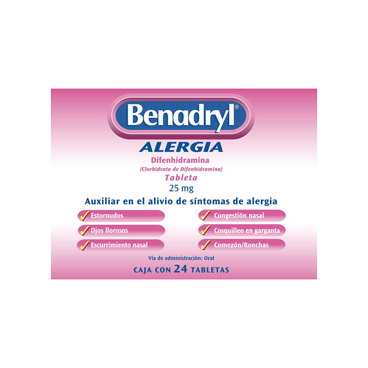 Tabletas Benadryl Antihistamínico 270mg con 24 Tabletas