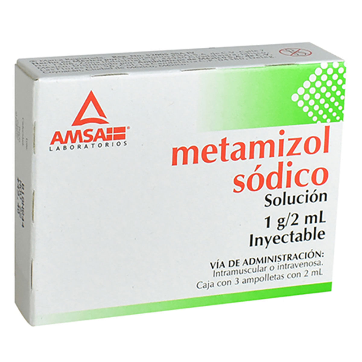 Solución Inyectable Genérica Metamizol Sódico 1g/2ml Caja con 3 Ampolletas 2ml