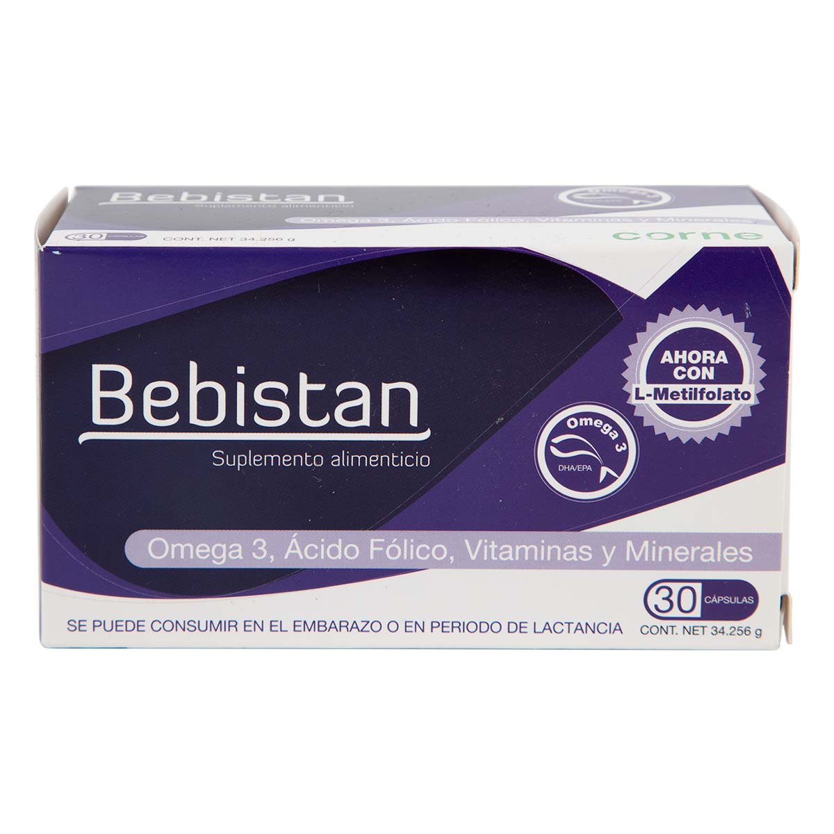 Suplemento alimenticio con vitaminas, minerales, ácido fólico y omega 3.
