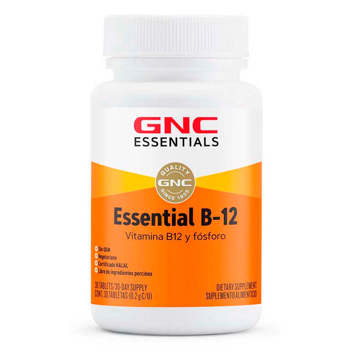 Tabletas Vitamina B12 Y Fosforo GNC Essentials sin Sabor 30 Tabletas