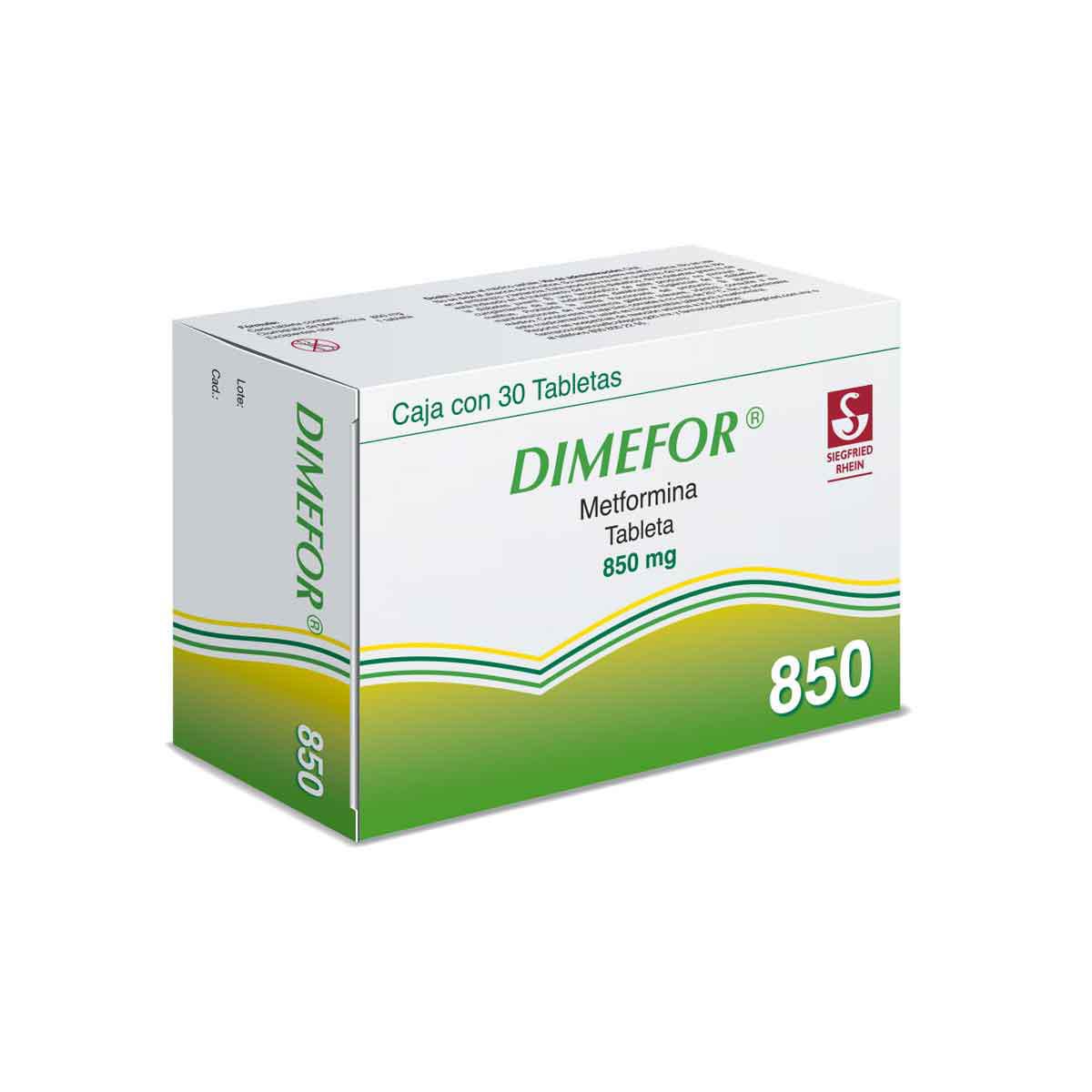 Dimefor 850 mg - Caja con 30 tabletas (Metformina)