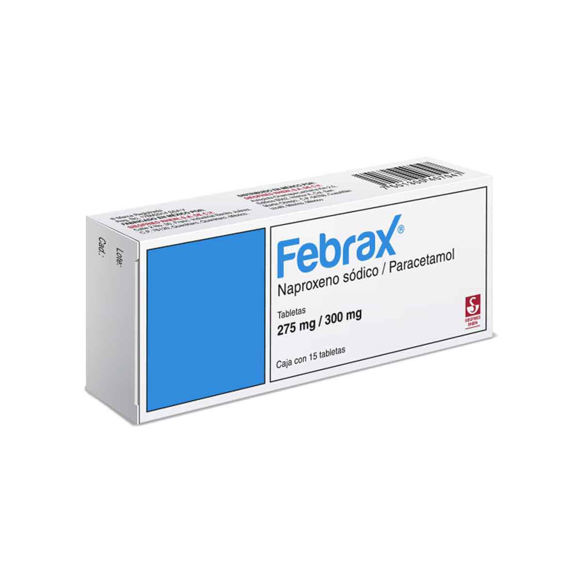 Febrax 275 mg / 300 mg - Caja con 15 tabletas (Naproxeno y Paracetamol)
