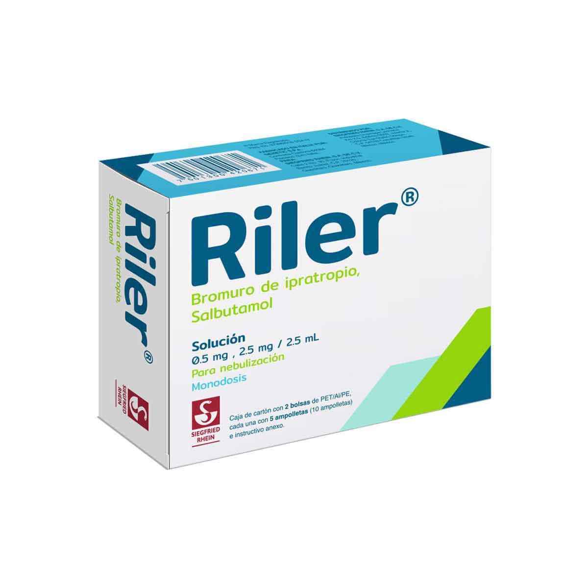 Riler 0.5 mg / 2.5 mg - Caja con 10 ampolletas de 2.5 ml (Ipratropio y Salbutamol)