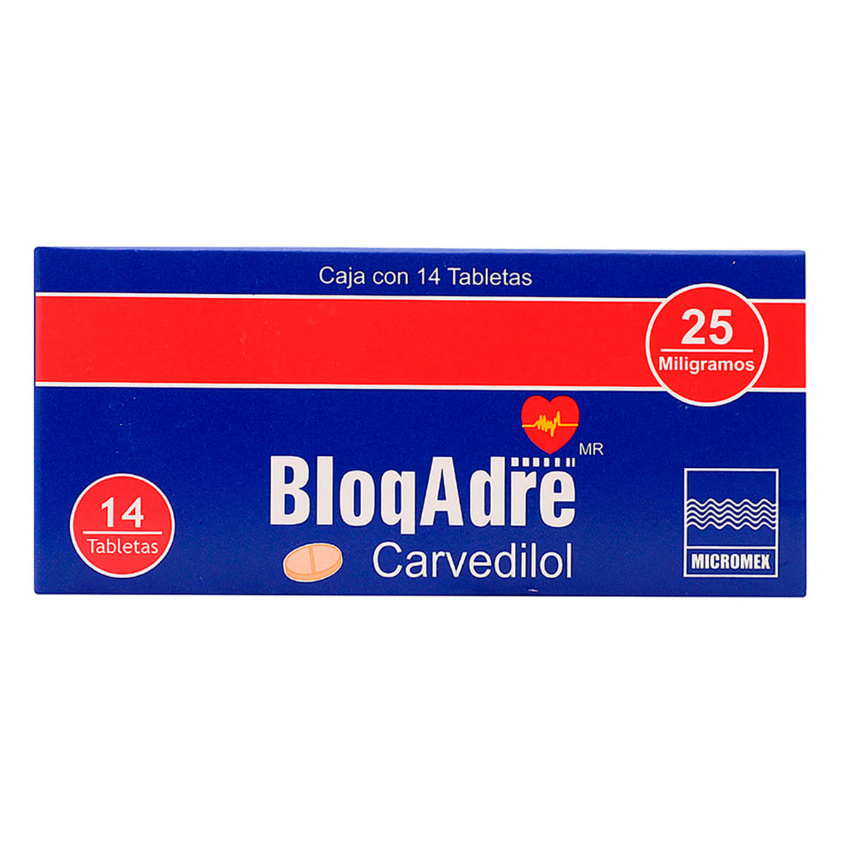 Tabletas Genéricas Carvedilol 25mg Caja con 14 Tabletas
