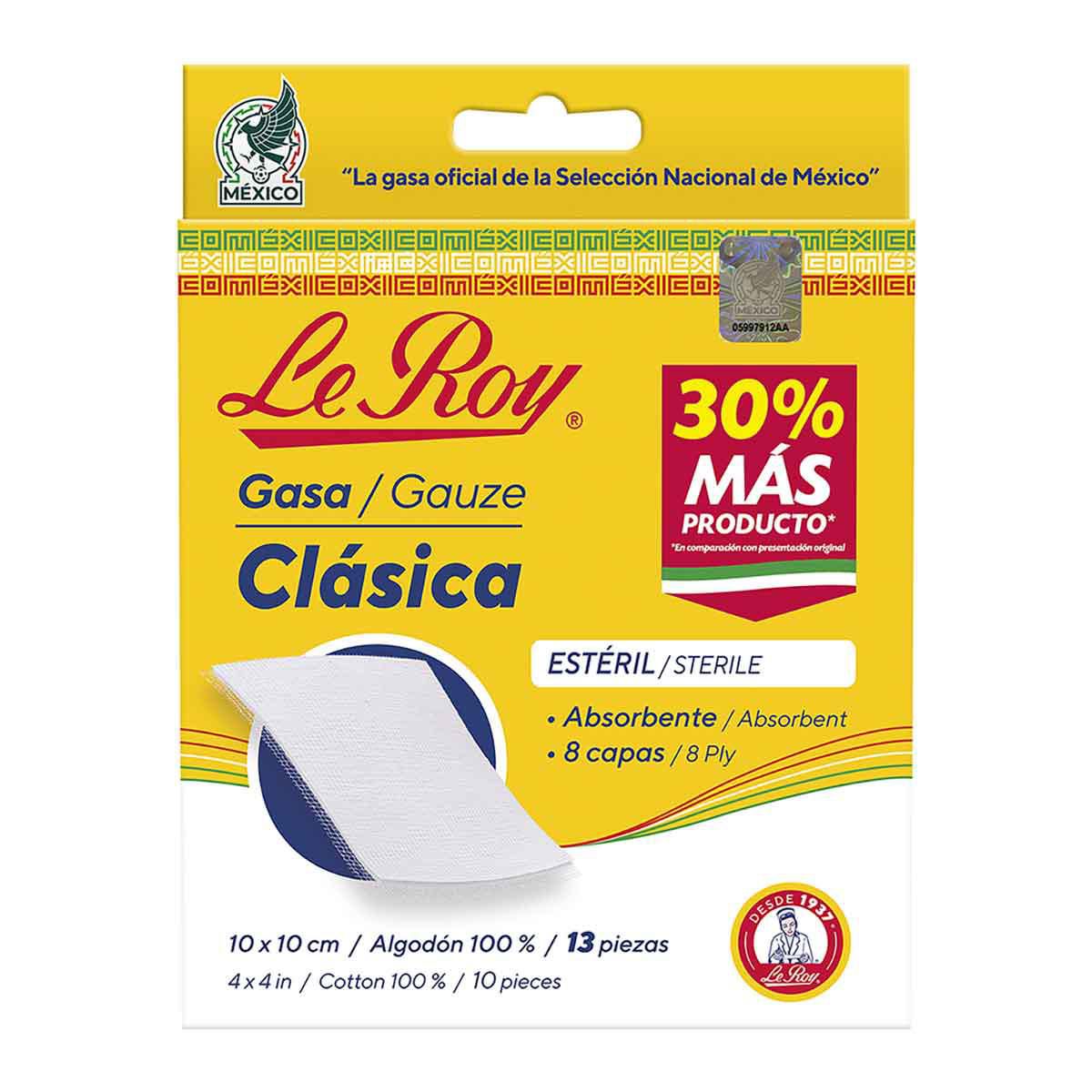 Gasas Le Roy Estériles Absorbentes (10cm x 10cm) 10 Gasas