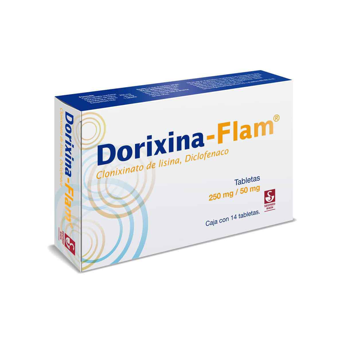 Dorixina-Flam 250 mg / 50 mg - Caja con 14 tabletas (Clonixinato de Lisina y Diclofenaco Sódico)