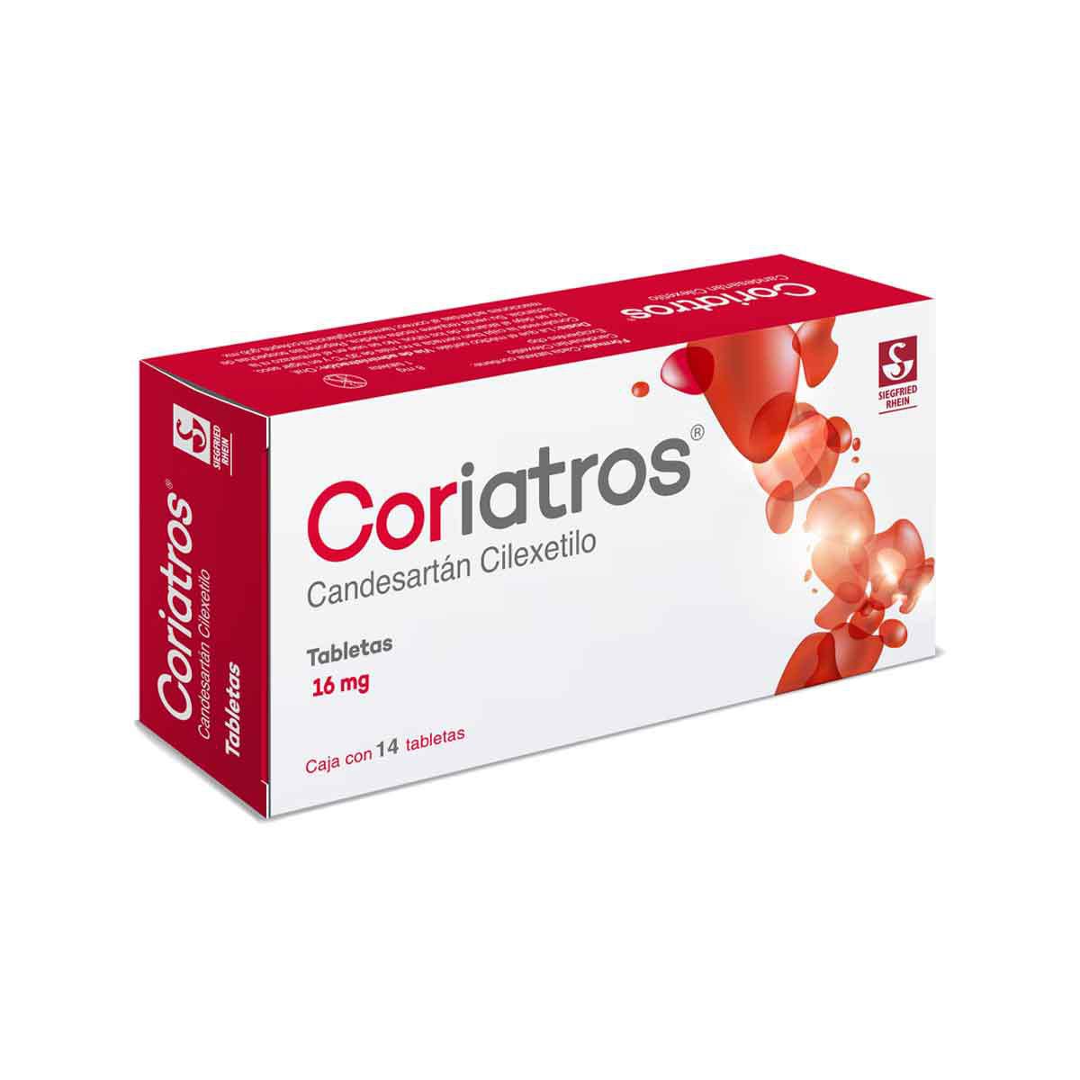 Coriatros 16 mg - Caja con 14 tabletas (Candesartán)