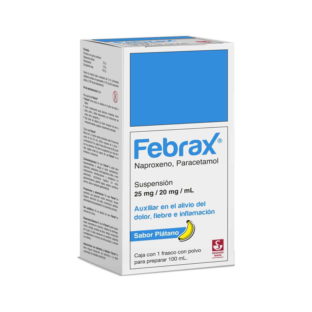 Febrax Niños 25 mg / 20 mg - Frasco 100 ml (Naproxeno y Paracetamol)