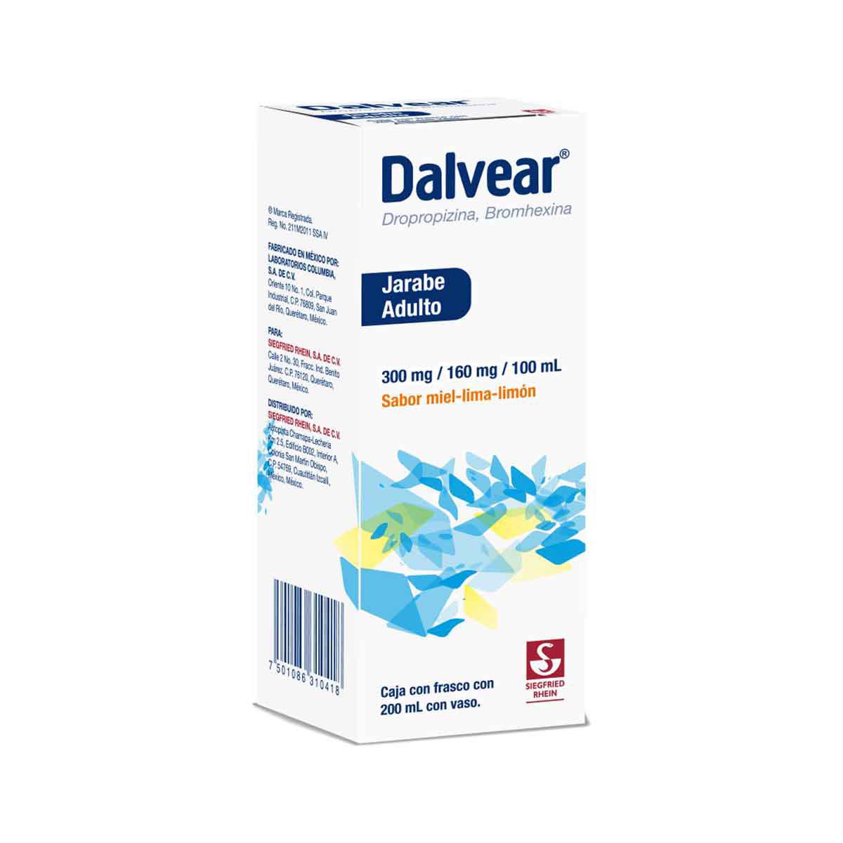 Dalvear Adulto 300 mg / 160 mg - Jarabe sabor miel y lima limón 200 ml (Dropropizina y Bromhexina)