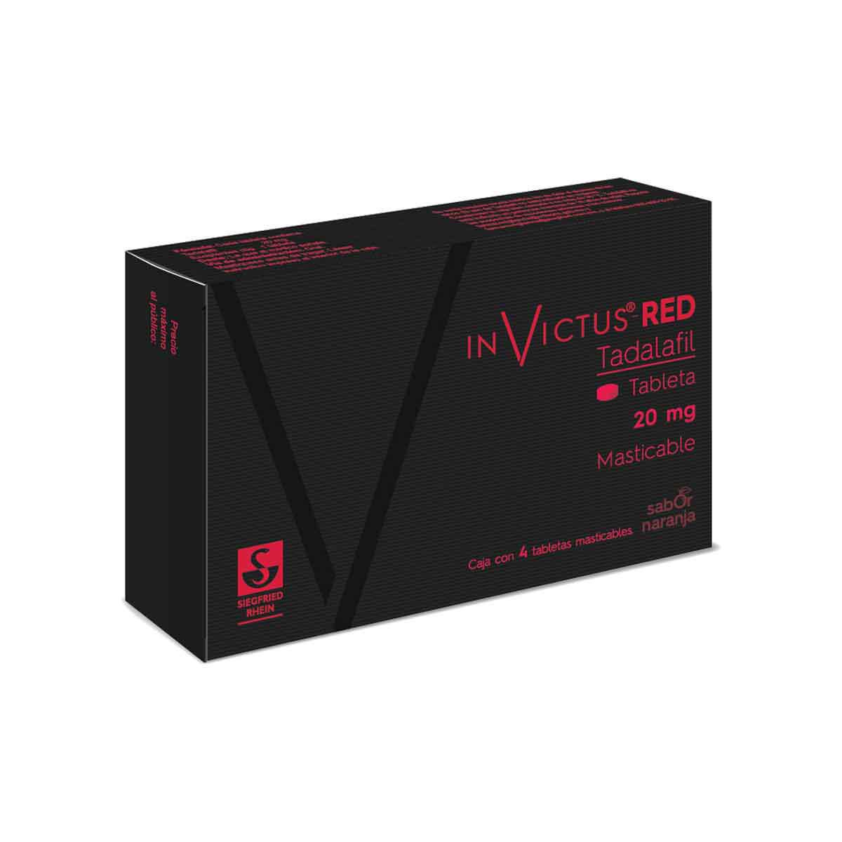 Invictus Red 20 mg - Caja con 4 tabletas masticables (Tadalafil)