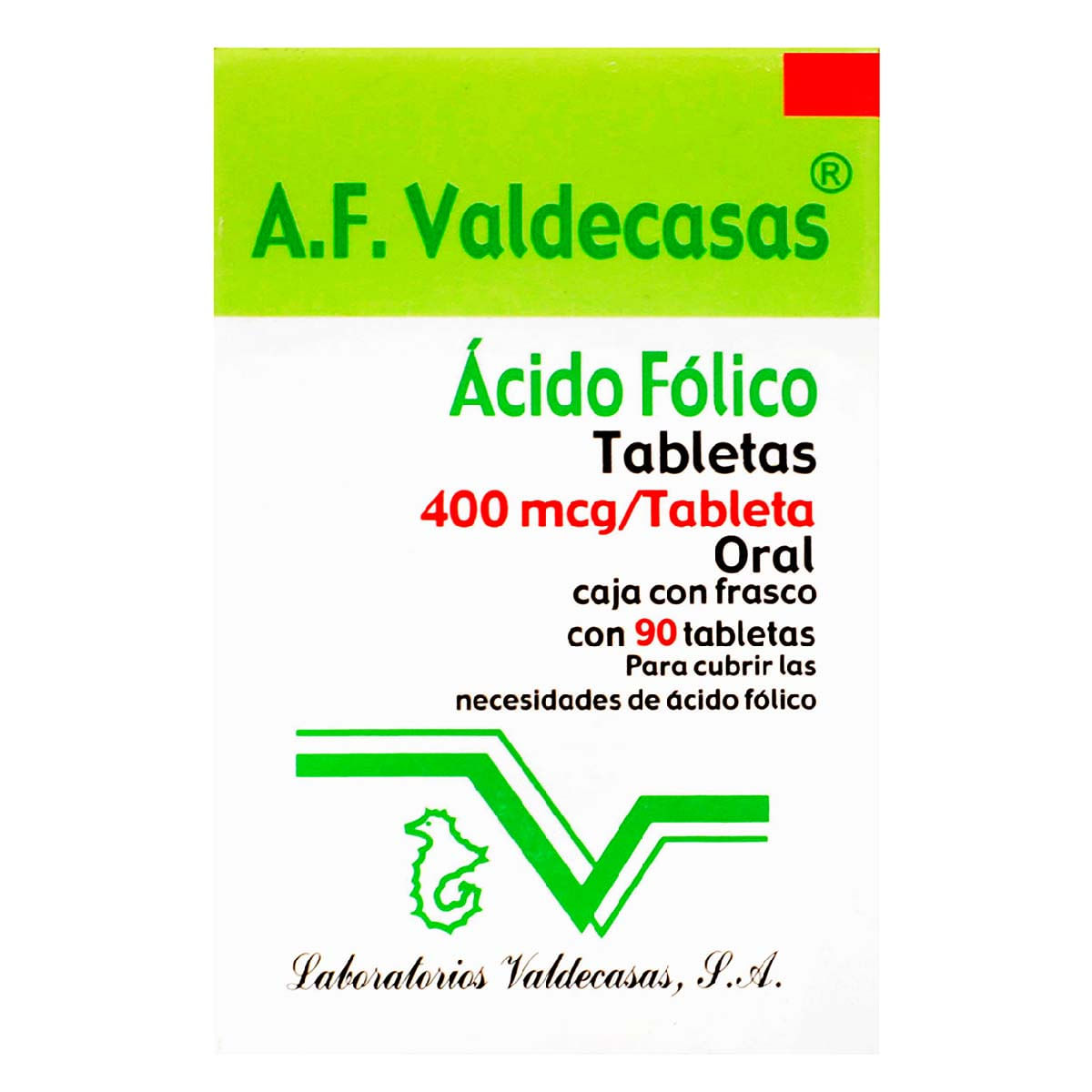 Tabletas Ácido Fólico 0.4mg Caja con Frasco con 90 Tabletas