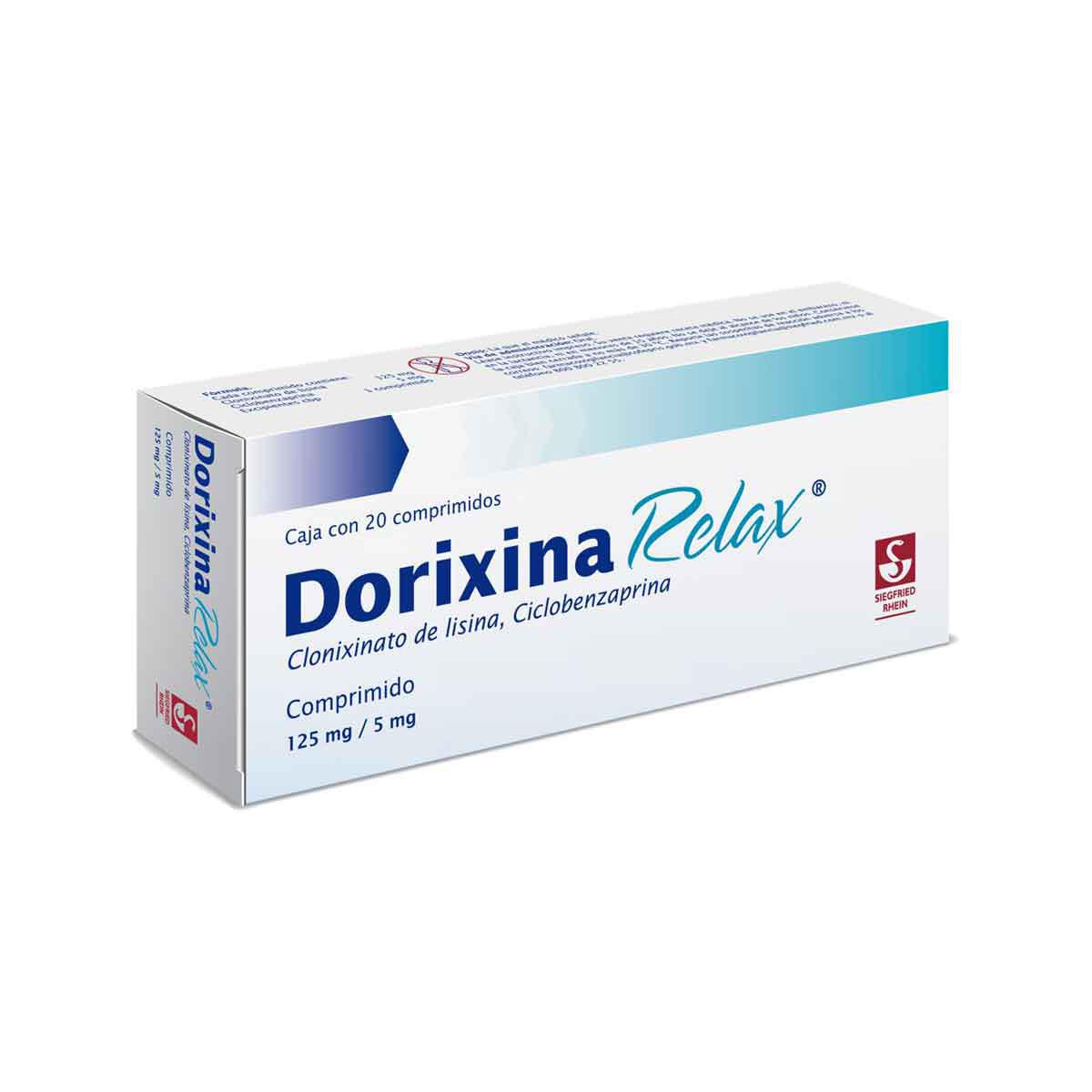 Dorixina Relax 125mg - Caja con 20 comprimidos (Clonixinato de Lisina y Clorhidrato de Ciclobenzaprina)