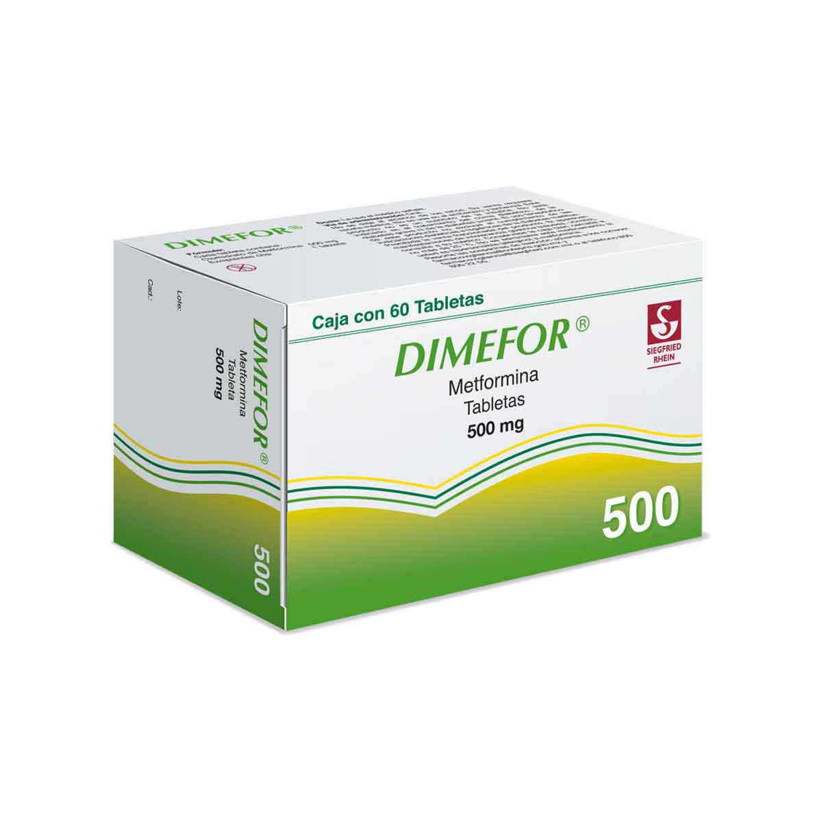 Dimefor 500 mg - Caja con 60 tabletas (Metformina)