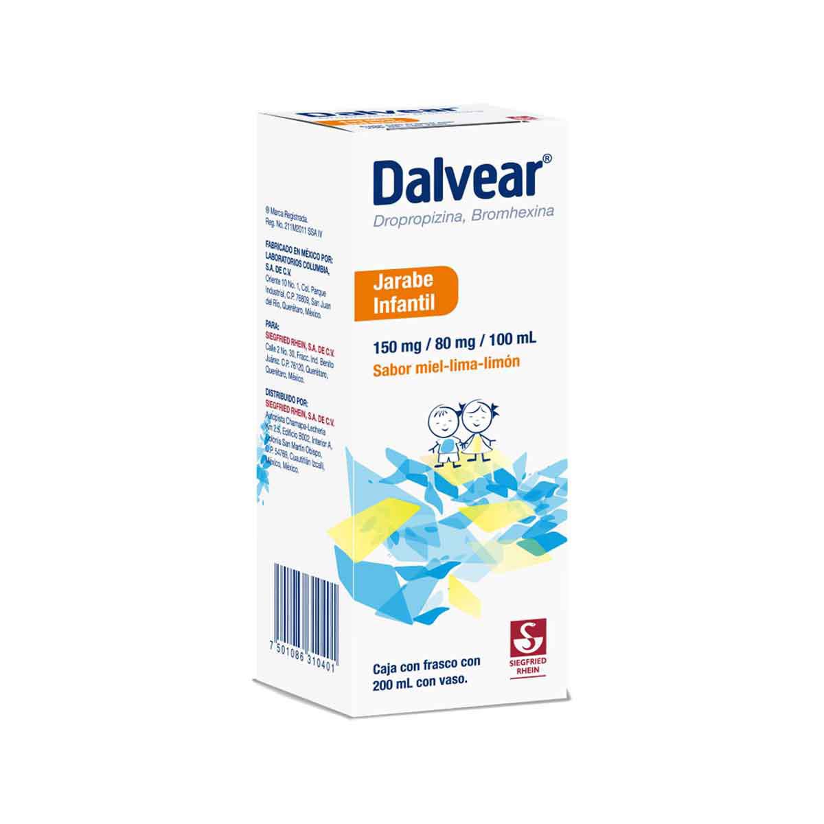 Dalvear Infantil 150 mg / 80 mg - Jarabe sabor miel y lima limón 200 ml (Dropropizina y Bromhexina)
