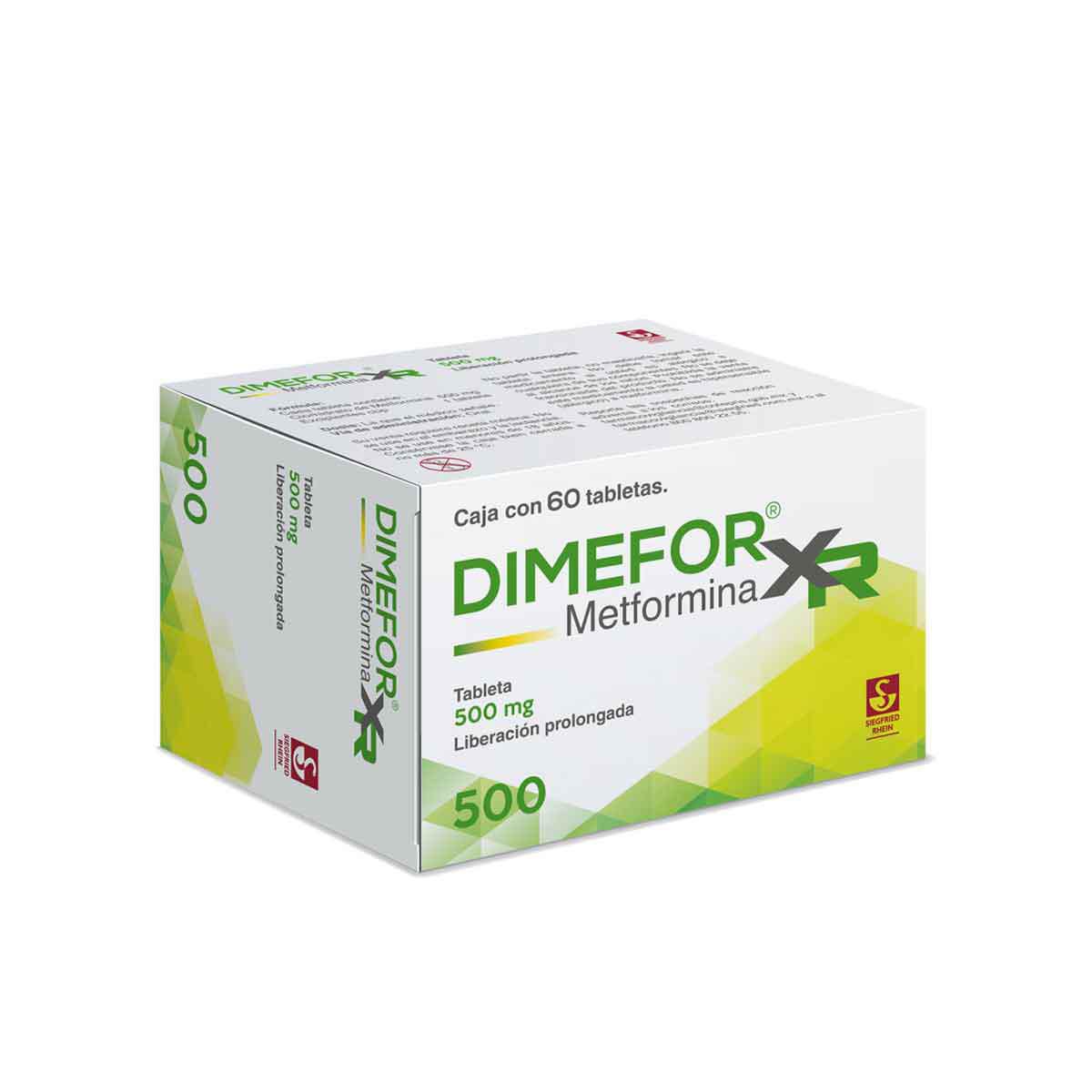 Dimefor XR 500 mg - Caja con 60 tabletas (Metformina)