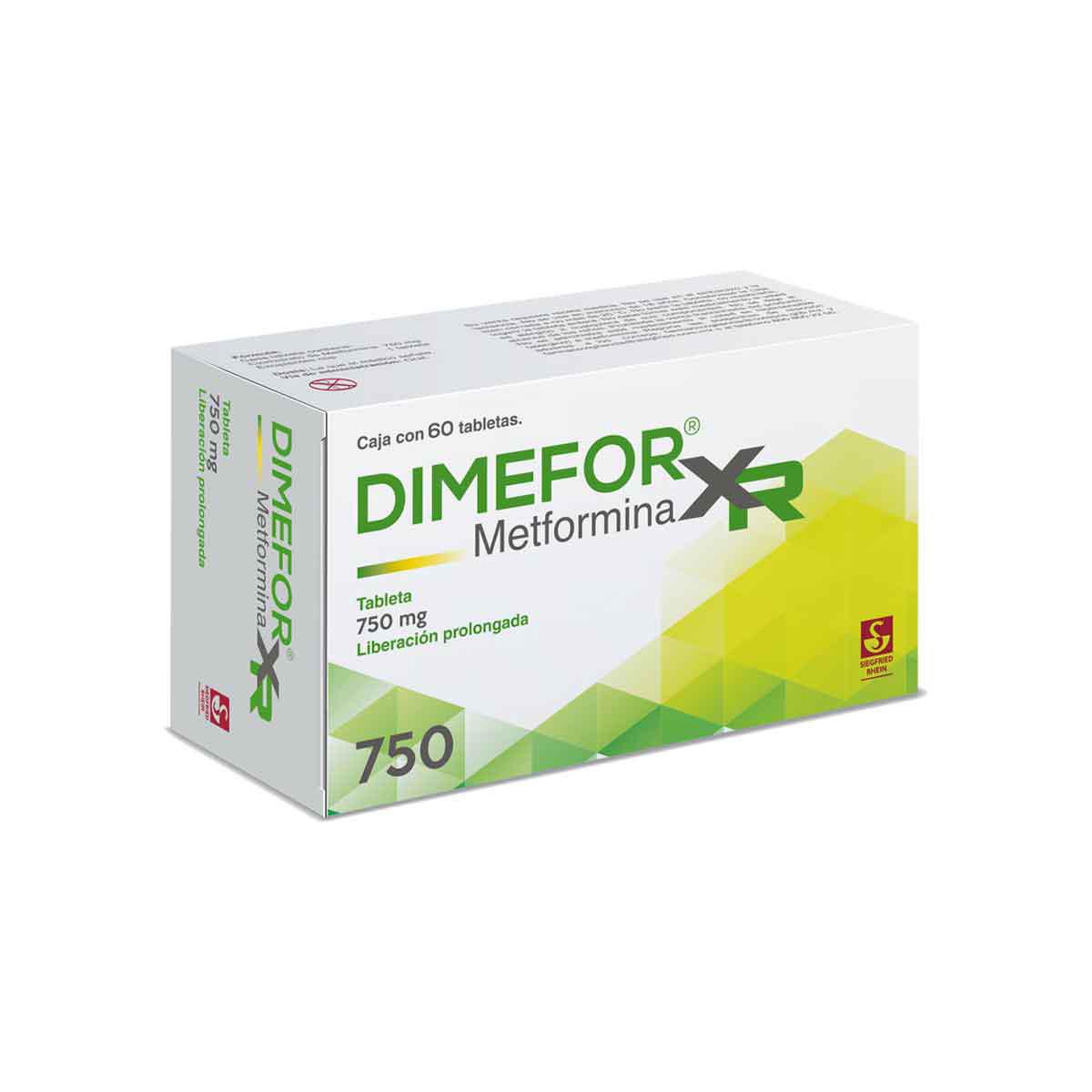 Dimefor XR 750 mg - Caja con 60 tabletas (Metformina)