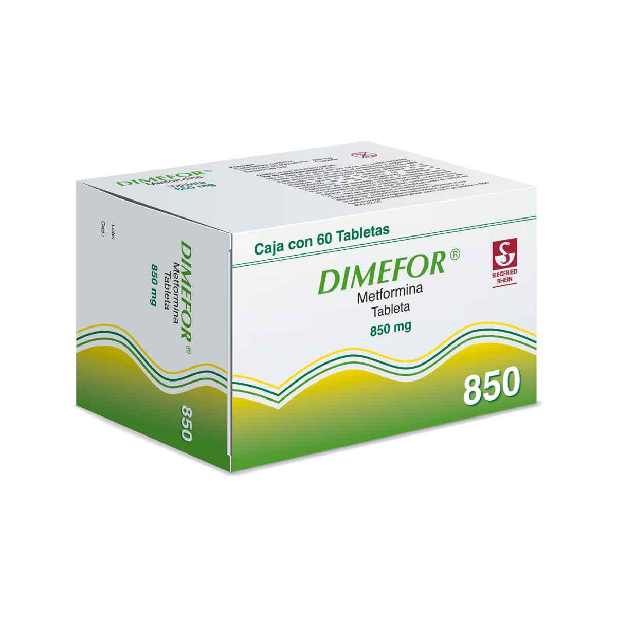 Dimefor 850 mg - Caja con 60 tabletas (Metformina)