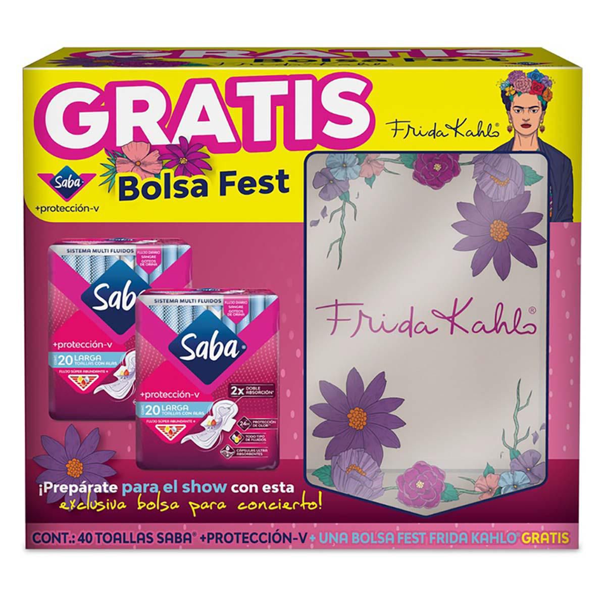 Pack Toallas Femeninas Saba Protección-V 40 Piezas + Bolsa Fida Kahlo