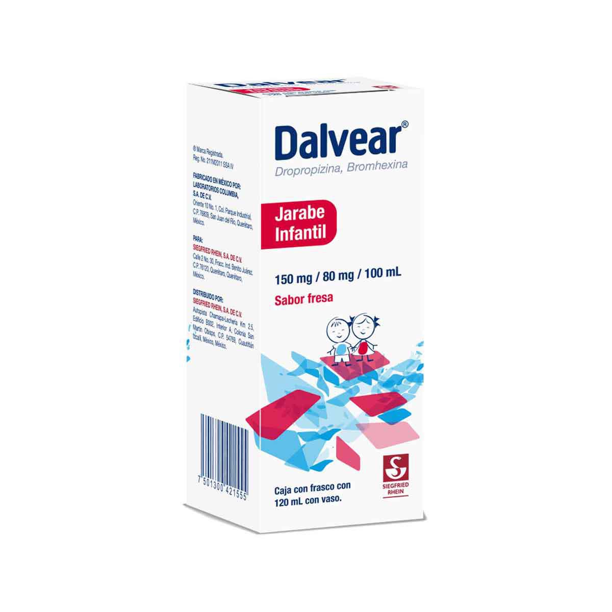 Dalvear Infantil 150 mg / 80 mg - Jarabe sabor fresa 120 ml (Dropropizina y Bromhexina)