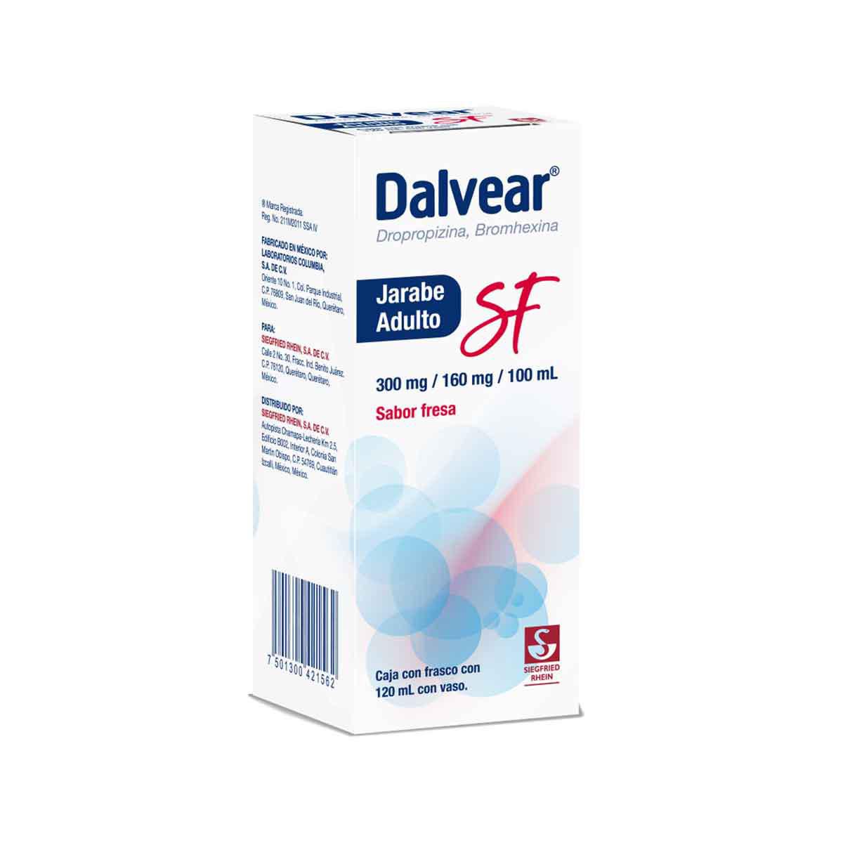 Dalvear SF Adulto 300 mg / 160 mg - Jarabe sabor fresa 120 ml (Dropropizina y Bromhexina)