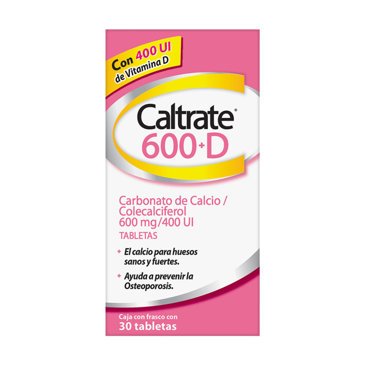 Tabletas Caltrate Suplemento de Calcio 600 +D 600mg / 400 UI Frasco con 30 Tabletas