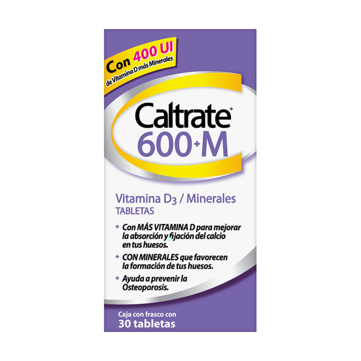 Tabletas Caltrate Suplemento de Calcio 600 +M 600mg / 400 UI Frasco con 30 Tabletas