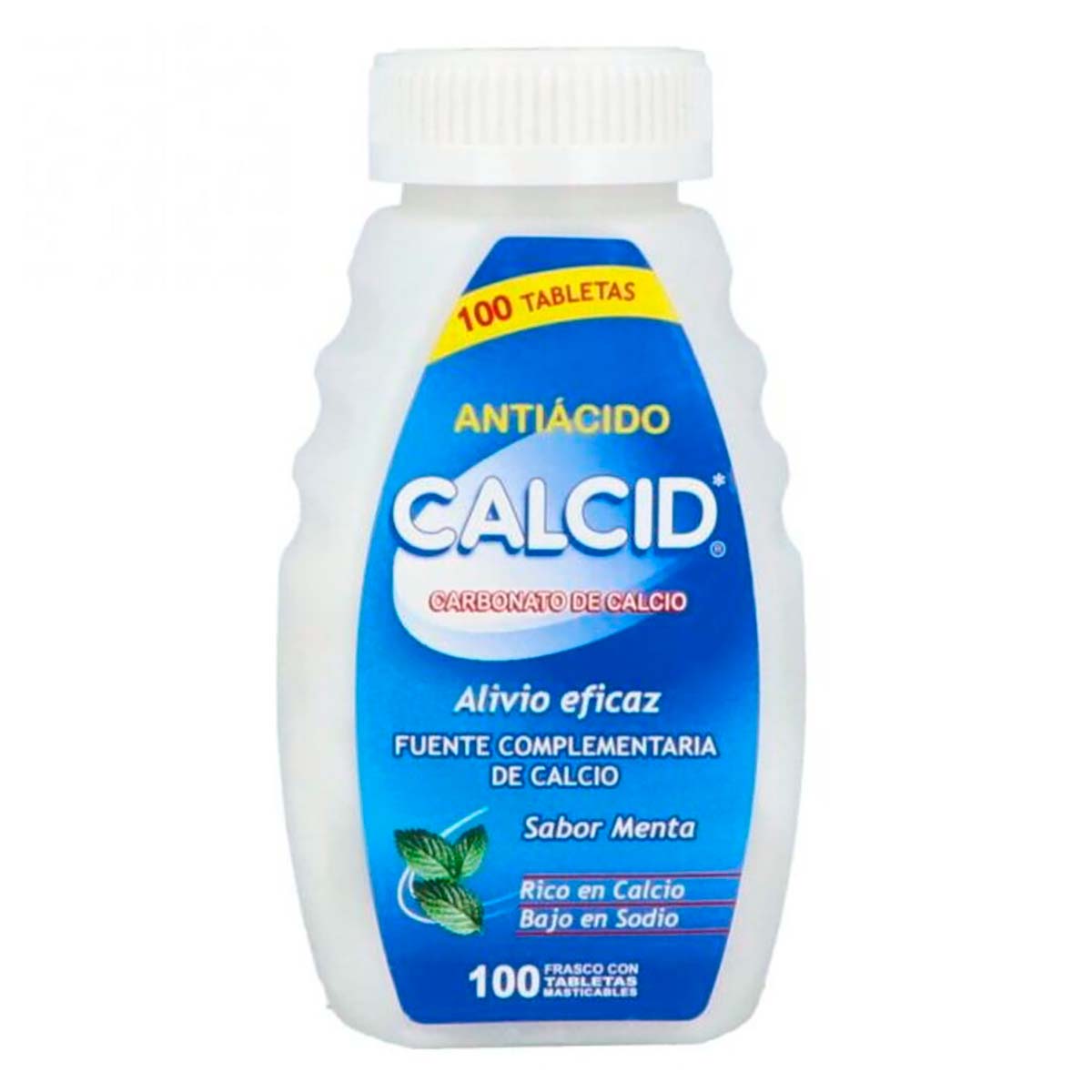 Tabletas Masticables Calcid Antiácido Sabor Menta Frasco con 100 Tabletas