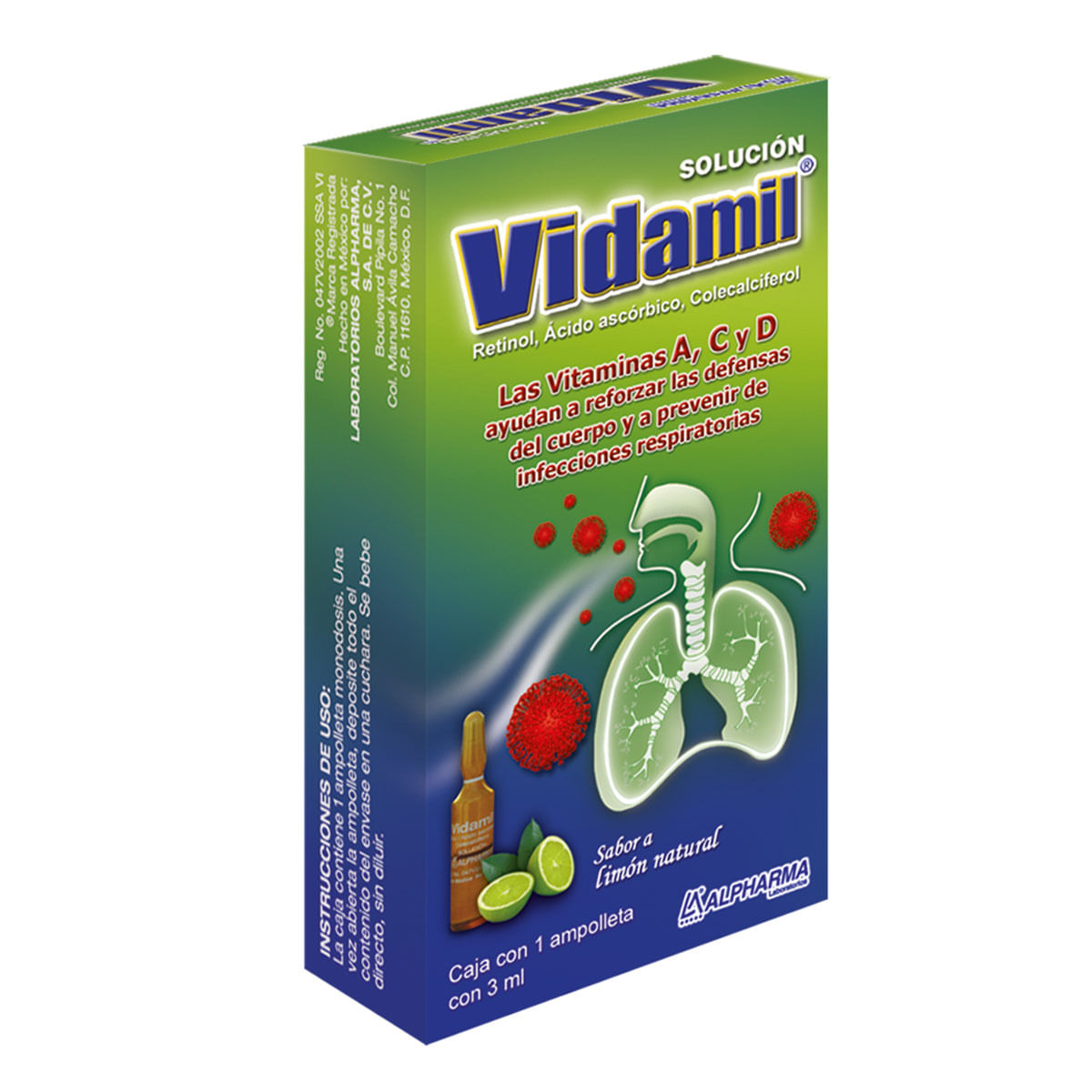 Solución Oral Vidamil Vitaminas A,C,D Caja con 1 Ampolleta de 3ml