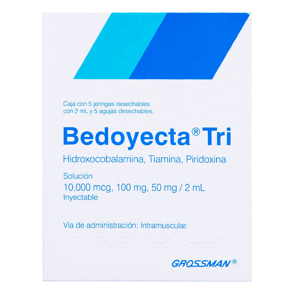 Bedoyecta Tri Solución Inyectable 10,000 mcg/100 mg/50 mg Caja con 5 Jeringas 2ml