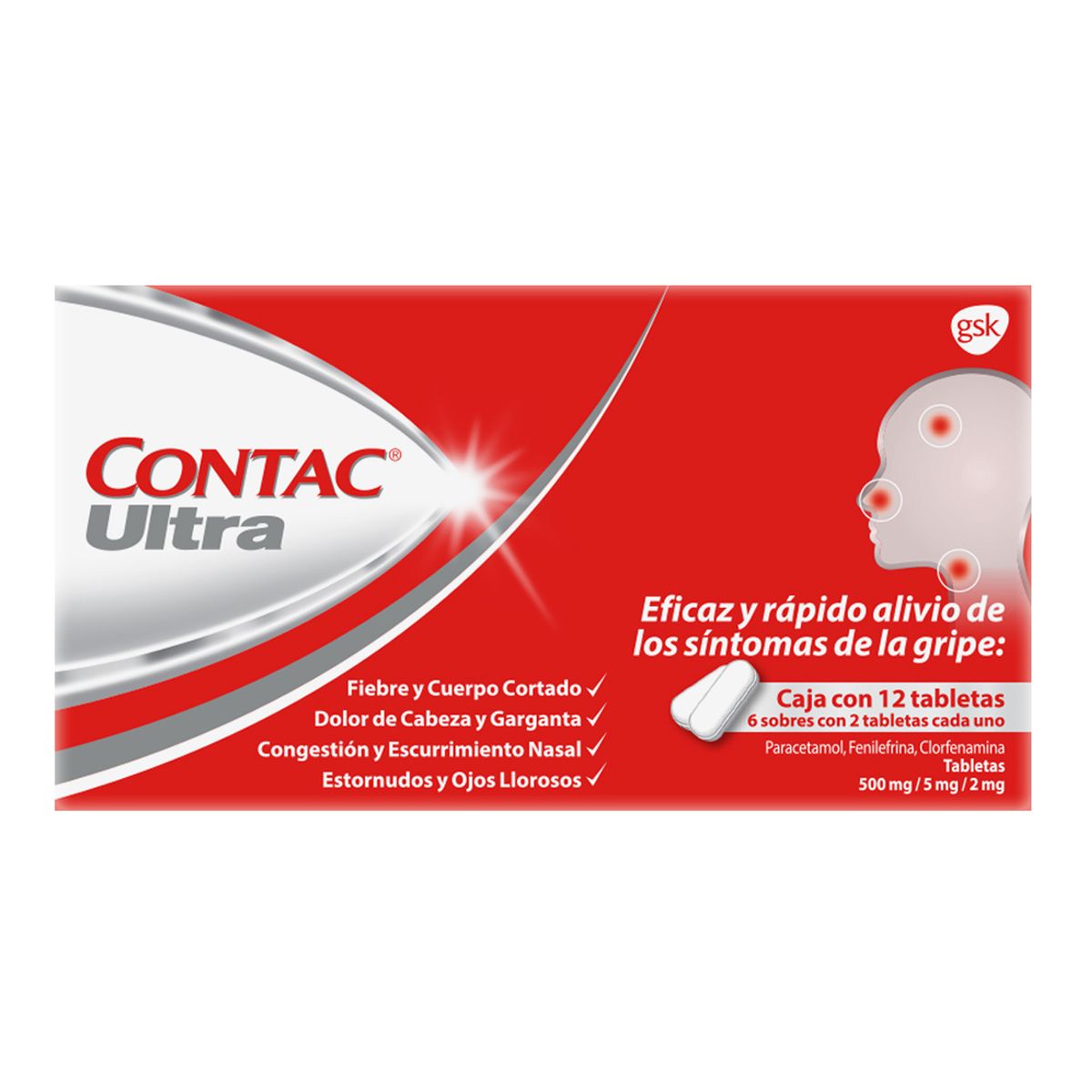 Tabletas Contac Ultra Antigripal 12 Tabletas
