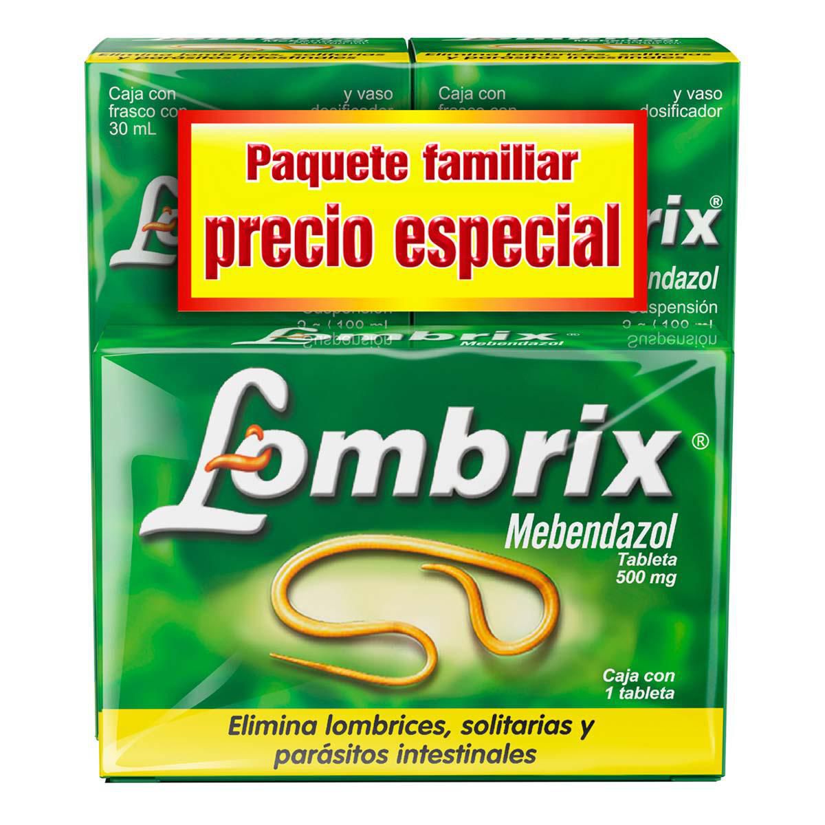 Tabletas Lombrix 500mg 2 Cajas de 1 Tableta + Suspensión Infantil Lombrix 2 Frascos con 30ml