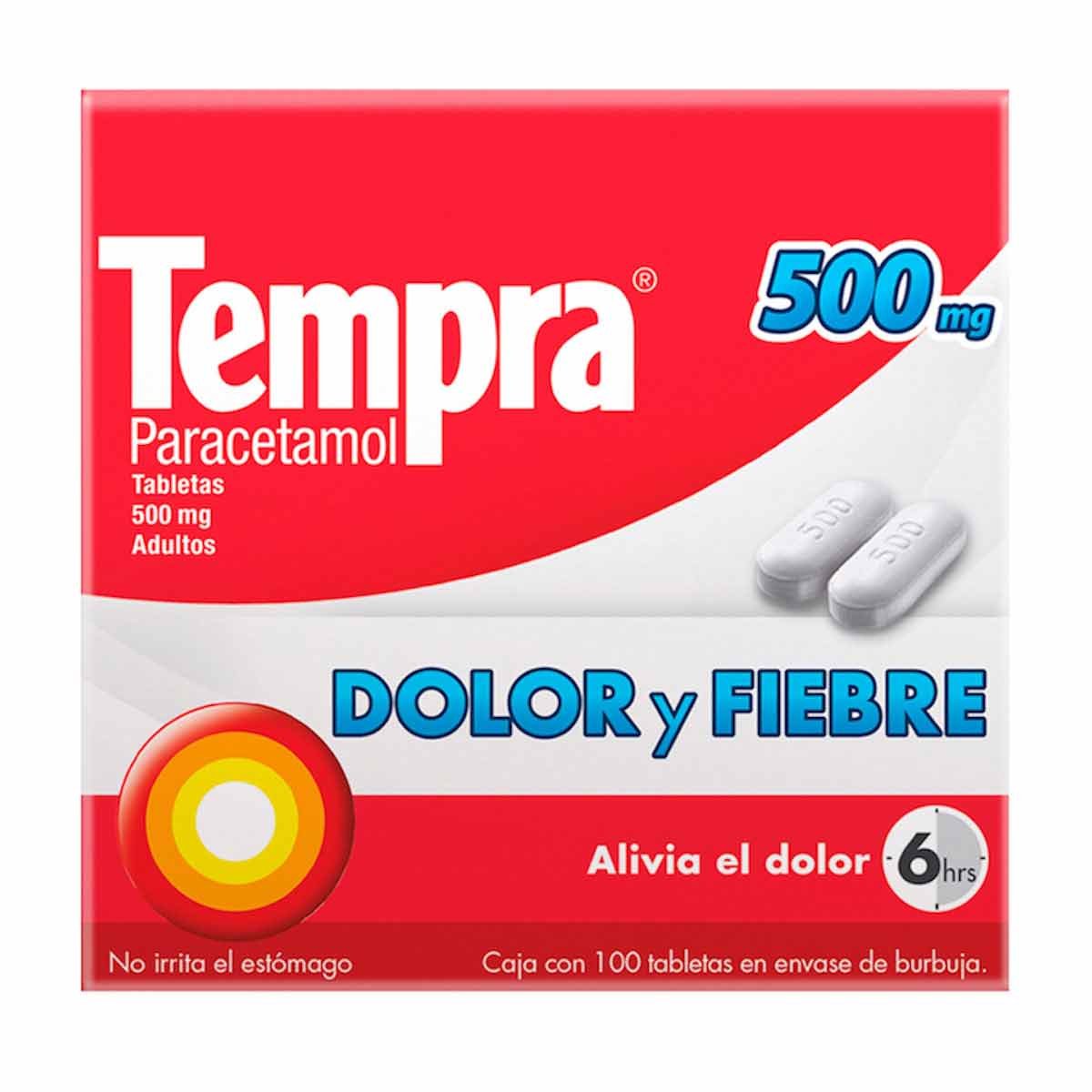 Tabletas Tempra 500mg Paracetamol Adultos 100 Tabletas