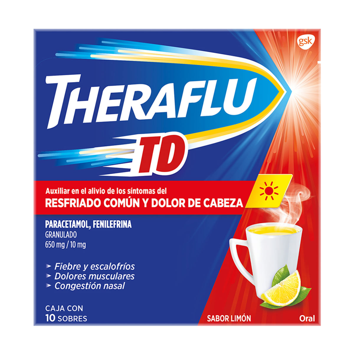 Theraflu TD Té Antigripal Resfriado Común 10 Sobres