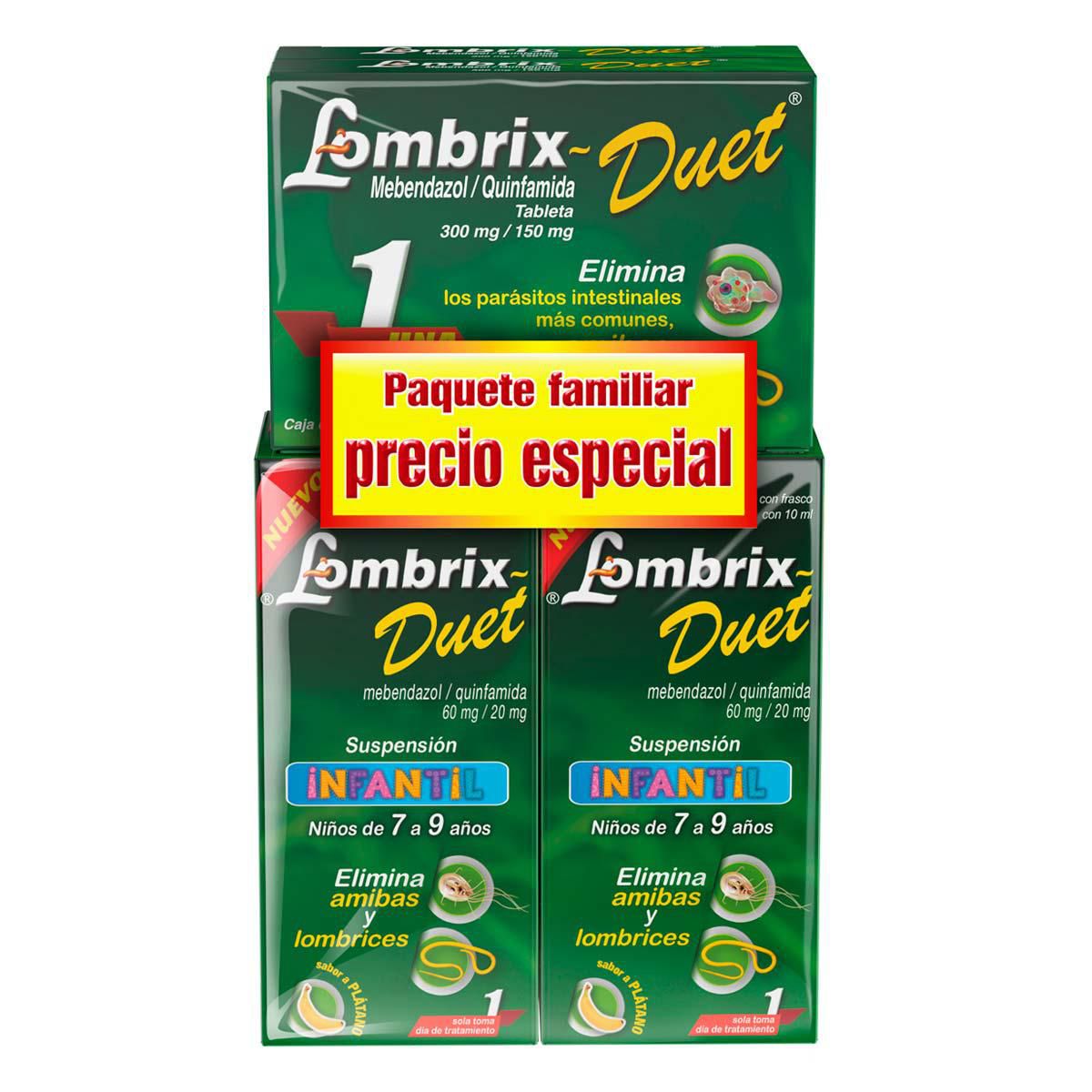 Paquete Familiar Lombrix Duet Suspensión Infantil 2 Frascos + 2 Cajas de 1 Tableta