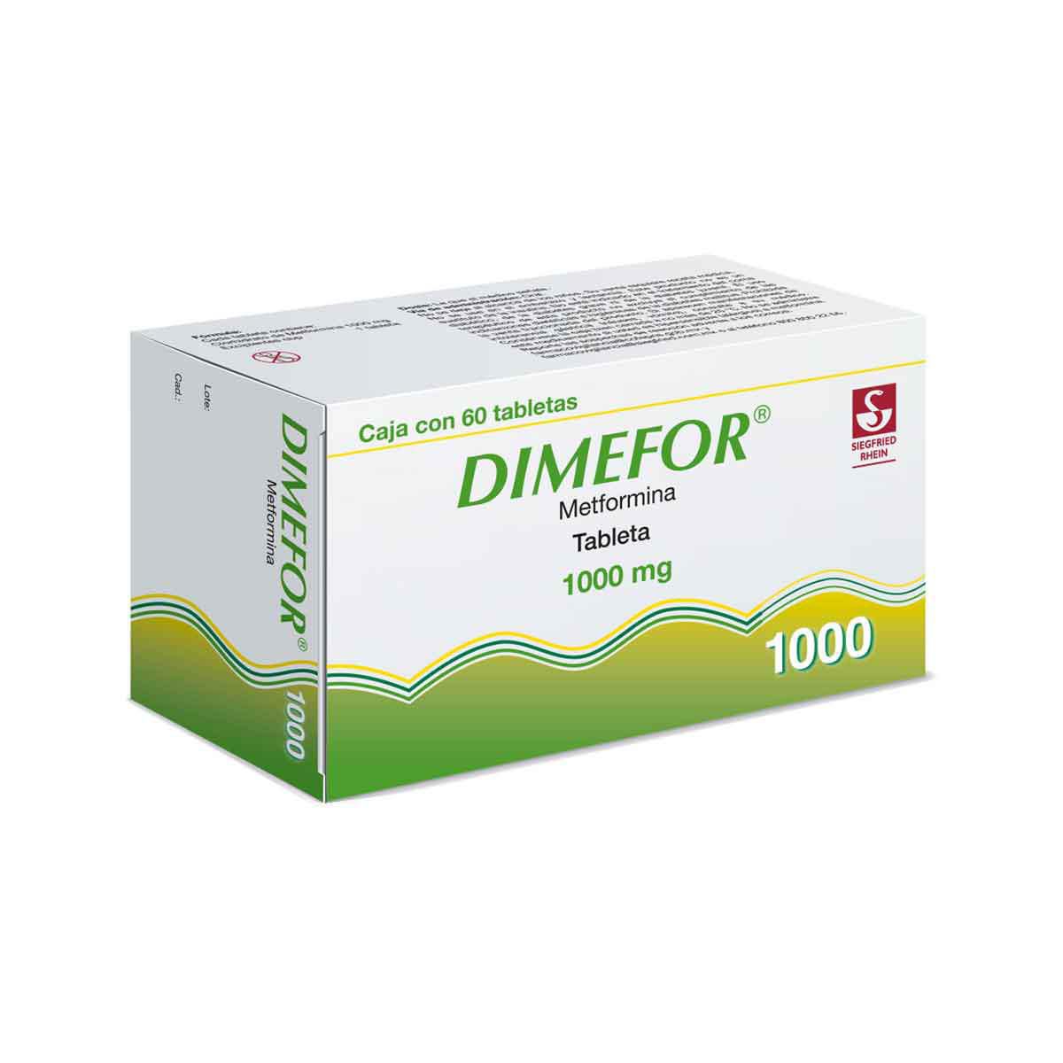 Dimefor 1000 mg - Caja con 60 tabletas (Metformina)