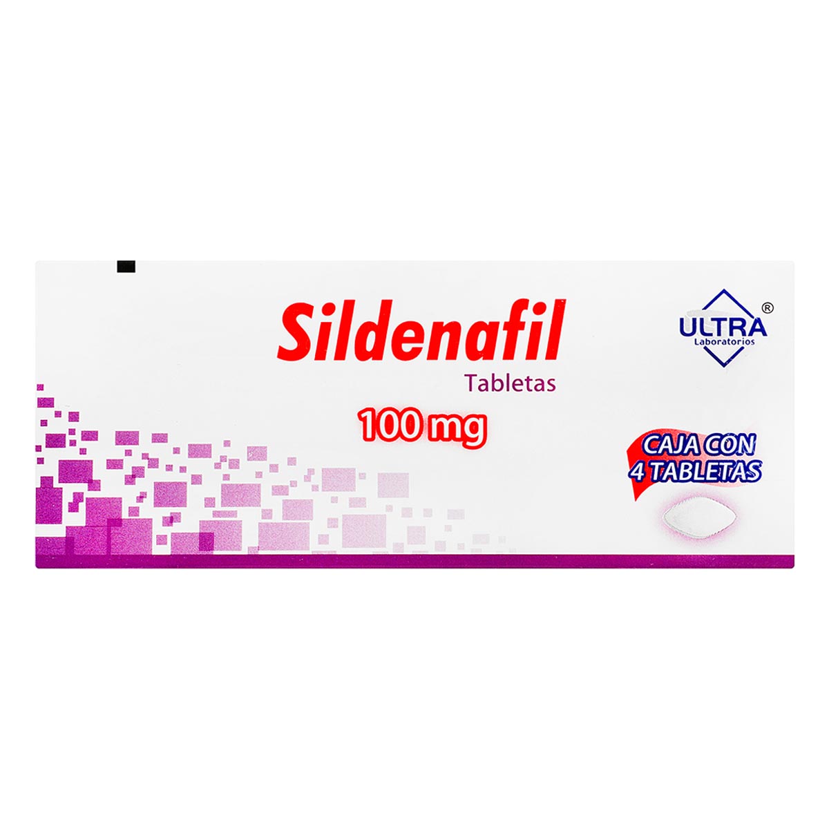 Tabletas Genéricas Sildenafil 100mg Caja con 4 Tabletas
