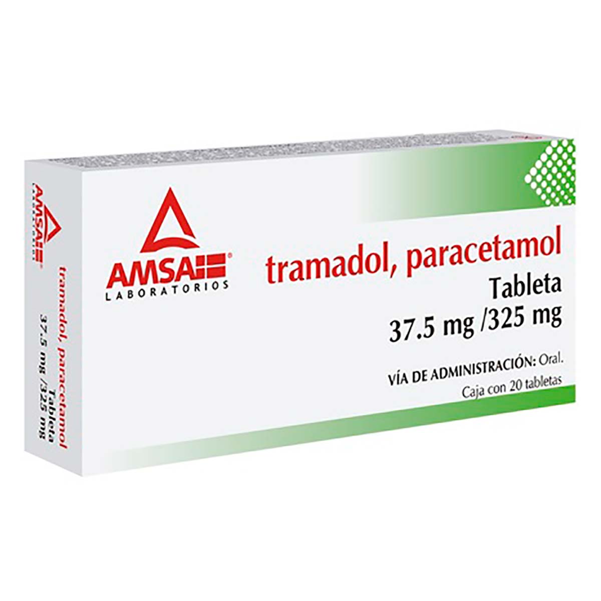 Tabletas Genéricas Tramadol 37.5mg/Paracetamol 325mg Caja con 20 Tabletas
