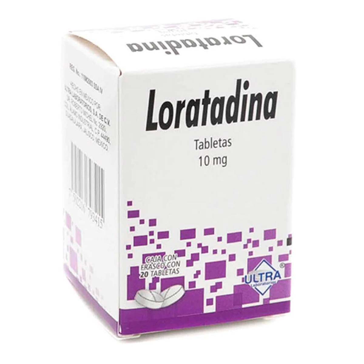 Tabletas Genéricas Loratadina 10mg Frasco con 20 Tabletas
