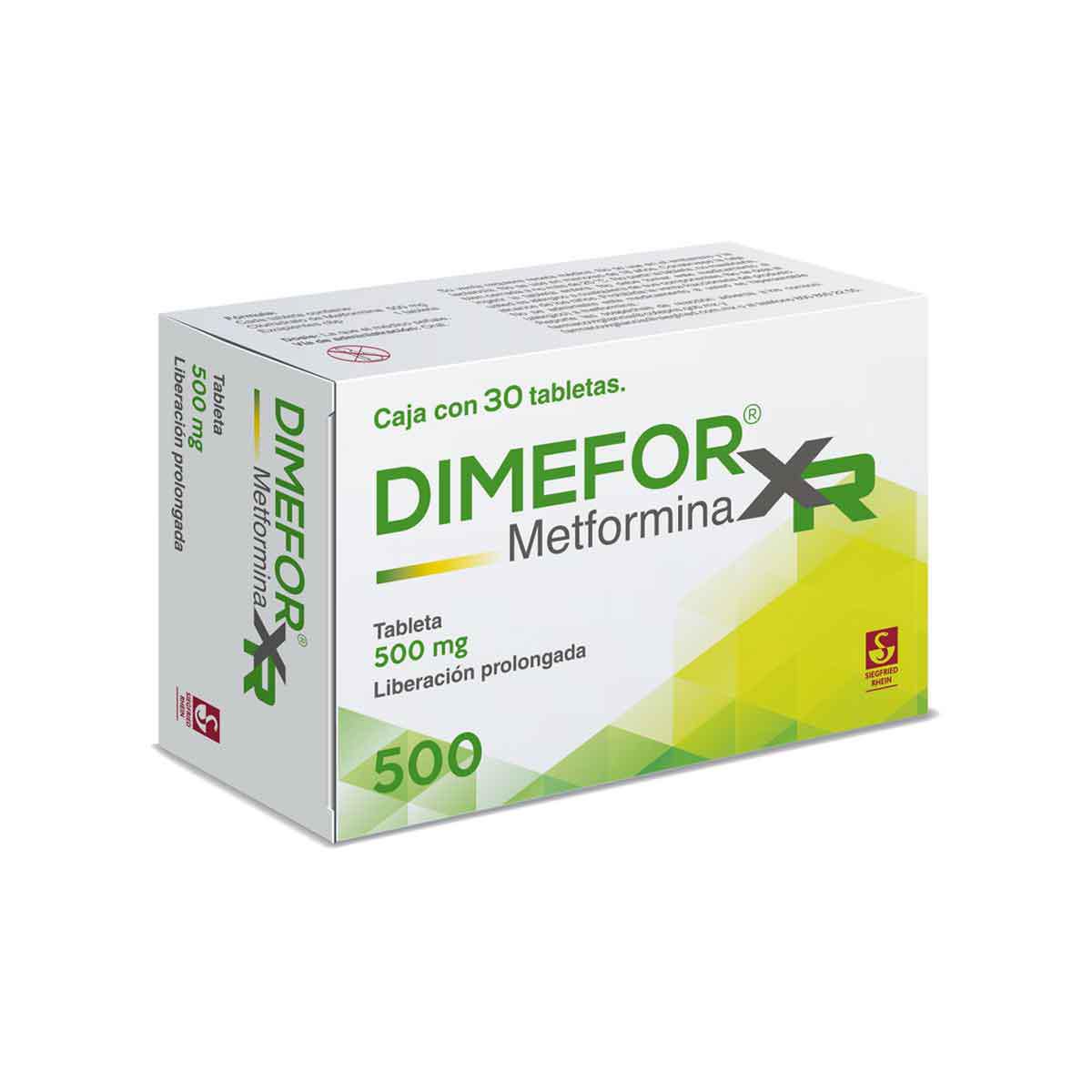 Dimefor XR 500 mg - Caja con 30 tabletas (Metformina)