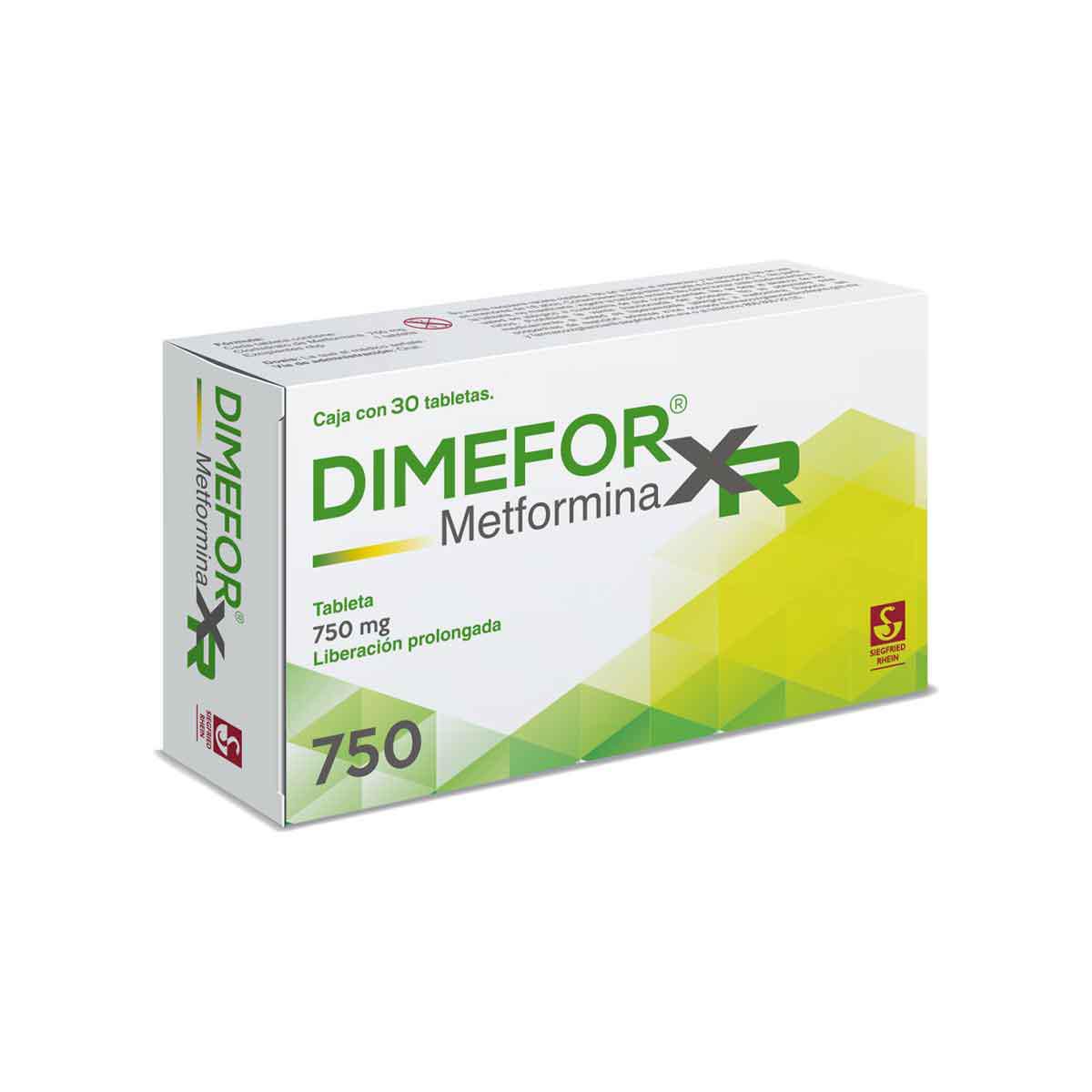 Dimefor XR 750 mg - Caja con 30 tabletas (Metformina)
