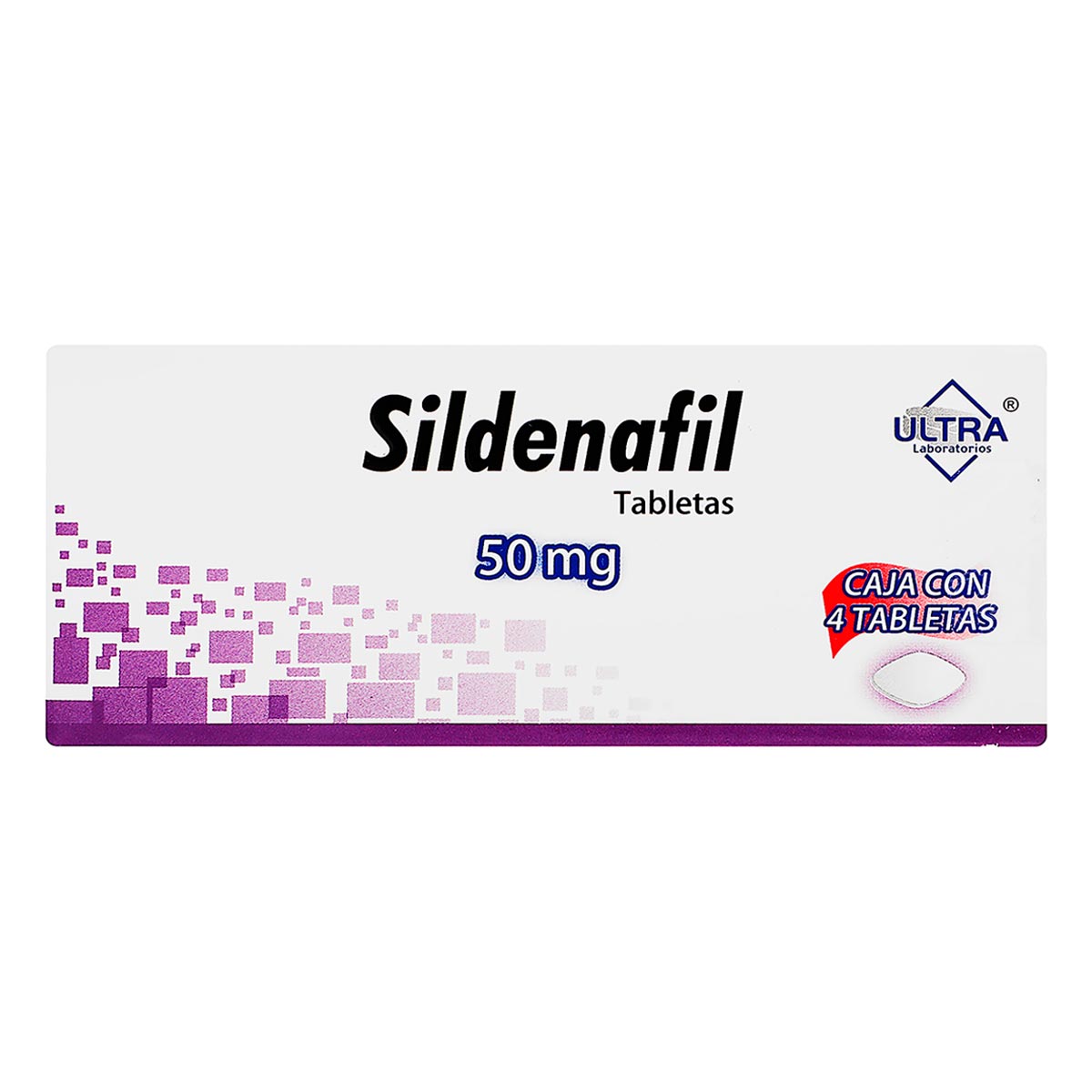 Tabletas Genéricas Sildenafil 50mg Caja con 4 Tabletas