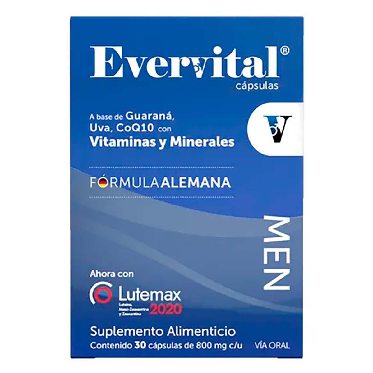 Suplemento Alimenticio Evervital Men Caja con 30 Cápsulas