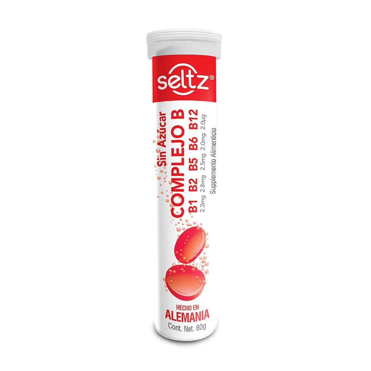 Tabletas Efervescentes Seltz Complejo B Sabor Cereza Tubo con 20 Tabletas