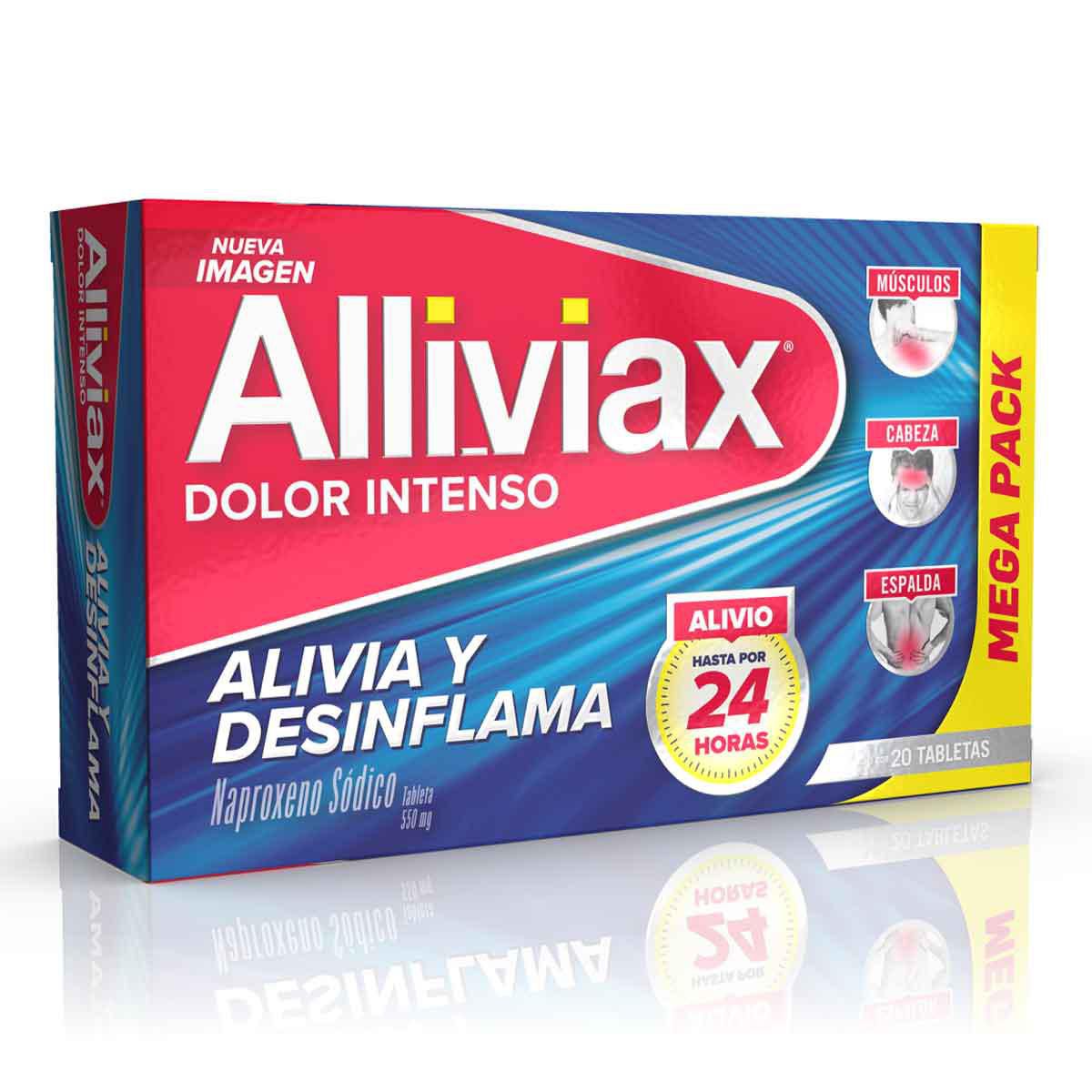 Alliviax 20 Tabletas Alivia Dolor e Inflamación Naproxeno 550 Mg