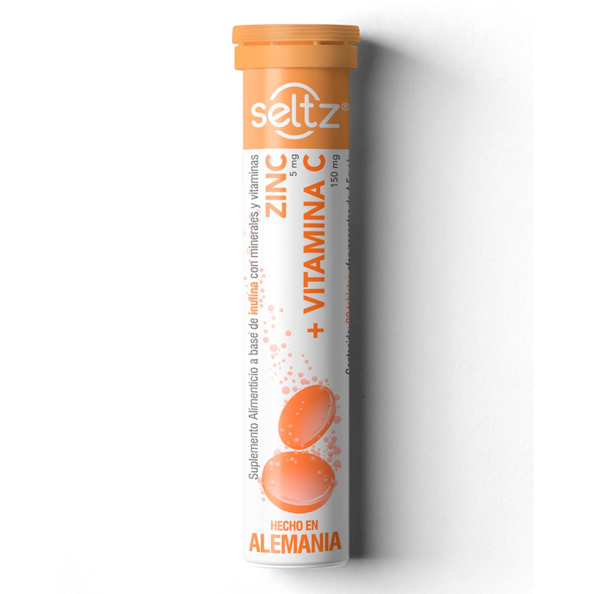 Tabletas Efervescentes Seltz Zinc + Vitamina C Sabor Durazno Maracuyá 20 Tabletas