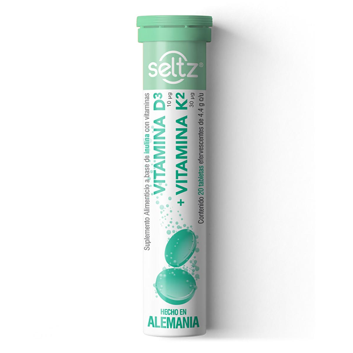 Tabletas Efervescentes Seltz Vitamina D3 + K2 Sabor Limón y Yerbabuena 20 Tabletas